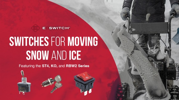 Switches for Moving Snow and Ice featuring the ST4, KO, and RBW2 Series; man using snowblower